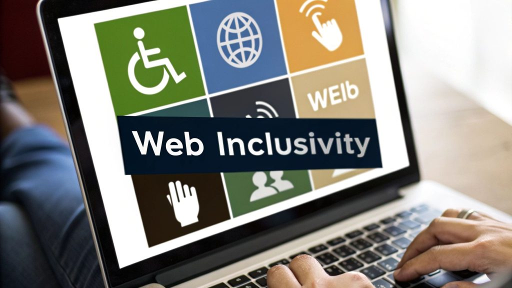 Web inclusivity on laptop screen with accessibility icons